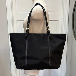 Talbots black cloth tote purse with gold hard wear.